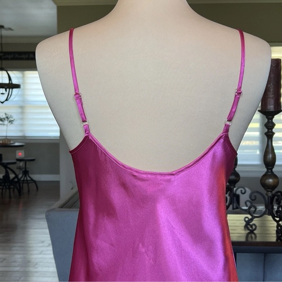 Morgan Taylor Pink Satin Long Night Gown Small Slip Dress Chemise Wet Look - Picture 8 of 11